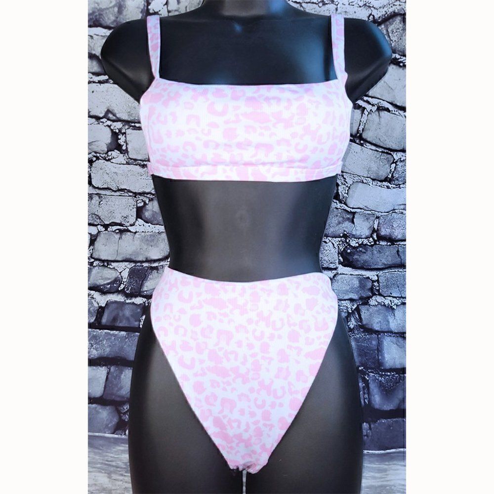 Zaful pink white tube style top 2pc bikini NWT